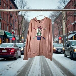 BKYS Sweatshirt Hoodie Brick Toy Men Pink Graphic Kangaroo Pocket Drawcord 2XL